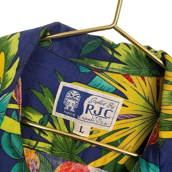 Vintage Styled By RJC Made in Hawaii Tropical Parrot Cotton Button Down Large - Picture 3 of 7